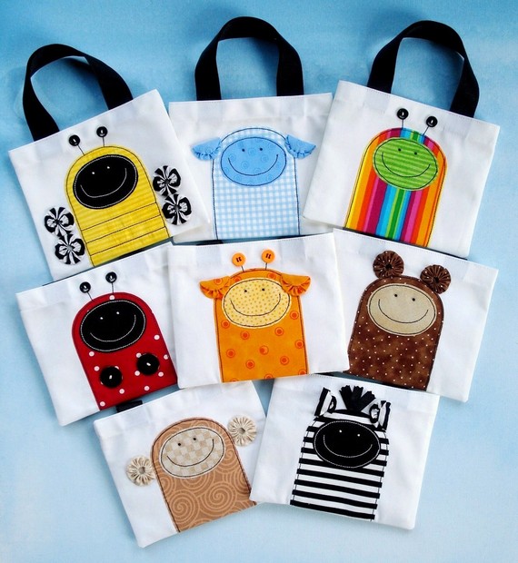 Mini Tote Bags with Critter Appliques E-pattern